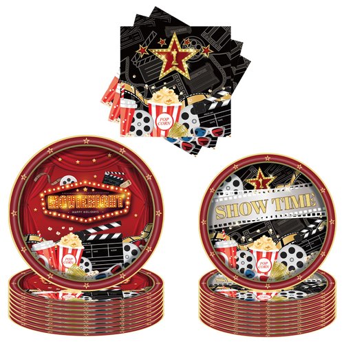 LIANNE Movie Night Plates Napkins Supplies Movie Night Paper Tableware Set Backyard Movie Night Hollywood Kids Birthday Disposable Decoration (52)