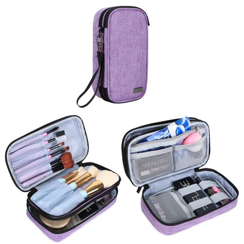 Teamoy Travel Makeup Brush Bag(up to 8.5"), Professional Cosmetic Artist Organizer Case with Handle Strap for Makeup Brushes and Beauty Supplies-Small, Purple (No Accessories Included)