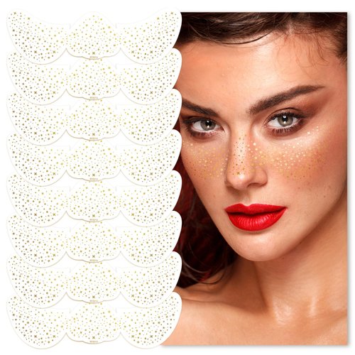 Gold Glitter Freckles Face Tattoo, 8Pcs Makeup Patches - Freckle Makeup, Faux Freckles Temporary Tattoos Cute Glitter Makeup Accessories for Women Festival Rave