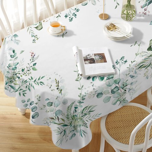 Yighty Leaf Floral Sage Green Oval Tablecloth 60x84 Inch,Leaf Printed Tablecloth,Sage Farmhouse Watercolor Waterproof Tablecloth,Suitable for Indoor and Outdoor, Holiday Kitchen Restaurant and Party