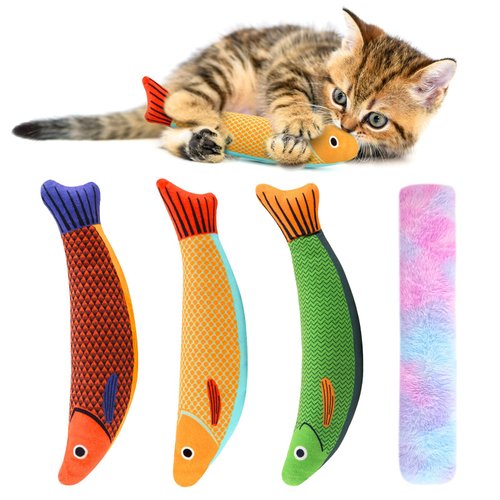 LOYEE Cat Toys 4 Pack Kitten Toys for Bored Indoor Cats Soft Plush Kitten Toy Cute Interactive Cat Chew Toys for All Breeds