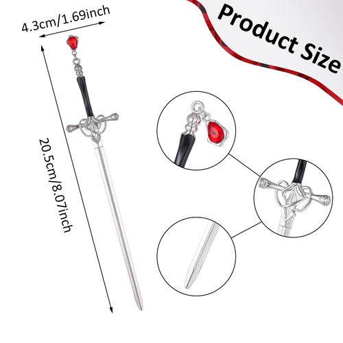 2pcs Sword Hair Sticks, Mabor Chinese Sword Hair Chopsticks Pins Stick for Buns, Chinese Hair Chopstick With Gems Sword for Women Girls Hair Accessories(Silver)