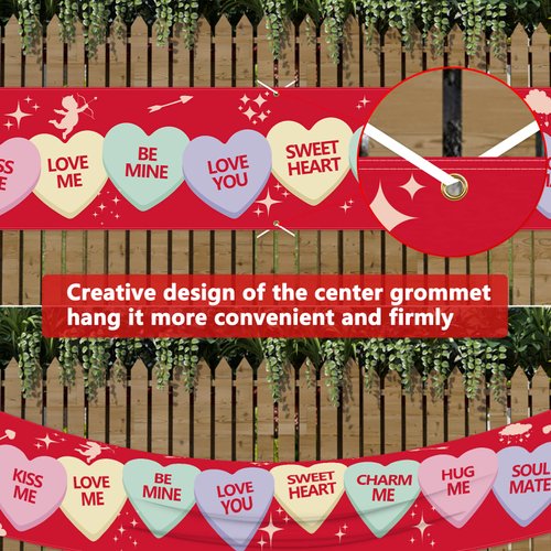 Probsin Valentines Day Banner 120" x 20" Decorations Holiday Yard Sign Party Supplies Red Love Heart Cupid Romantic Funny Images Photo Backdrop Poster Hanging Outdoor Gate Decor Fence Door Indoor Wall