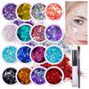 Chunky Holographic Body Glitter I 16 Colors + Glitter Glue for Face Glitter Makeup, Hair, Eye & Fine Glitter Eyeshadow - Perfect for Halloween, Slime, Resin, Tumblers, Craft, Cosmetic & Nail Art