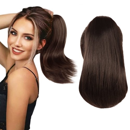 YIBANG 14 Inch Wavy Curly Ponytail Extension Claw Clip In Straight Ponytail Extensions Drawstring Curls Natural Synthetic Long Pony Tail Hairpieces Fake Hair Ponytails For Women…