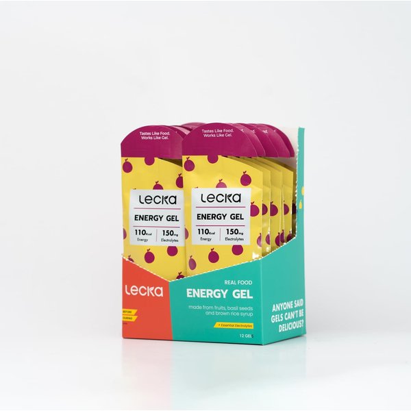Lecka Energy Gel, Passion Fruit, 12 Gels | for Endurance Exercise, Made with Real Fruits and Basil Seeds, Provides Natural Energy and Electrolytes