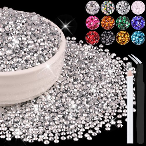 8000PCS 3mm Resin Rhinestones Bulk for Crafting (Silver), Flatback Bedazzling Crystals for Crafts DIY Nail Decoration, Gems Charms for Tumbler Shoes Clothing Fabric with Pickup Pen and Tweezers