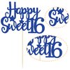 Gyufise 1Pc Happy Sweet 16 Cake Topper Blue Glitter Sweet 16 Birthday Cake Decoration Happy 16th Birthday Decorations for Girls Boys Party Supplies