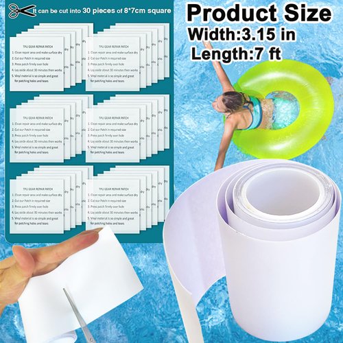 Kaiheng Inflatable Patch Repair Kit, 7 ft x 3.15 in Roll Waterproof TPU Pool Repair Tape, Pool Patch, Repair Patch for Air Mattress, Bounce House, Pool Floats, Inflatable Toys, Tent, Swimming Ring