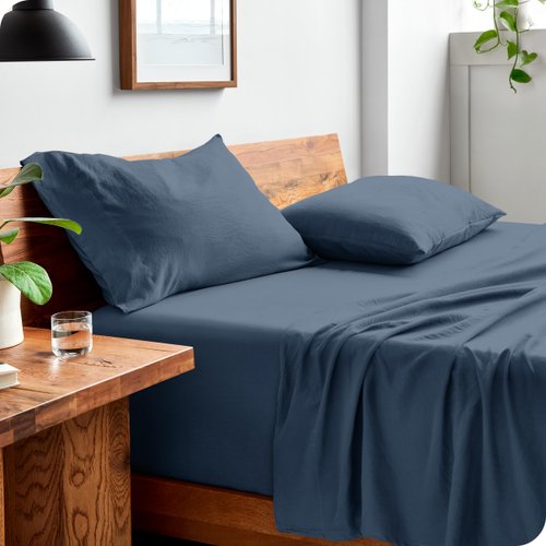 Bare Home Ultra Soft Washed Microfiber 3 Piece Sheet Set, Linen-Like Look, Easy Care, Hypoallergenic, Deep Pocket up to 15”, 1 Fitted Sheet, 1 Flat Sheet, 1 Std. Pillowcase (Twin, Bering Sea)