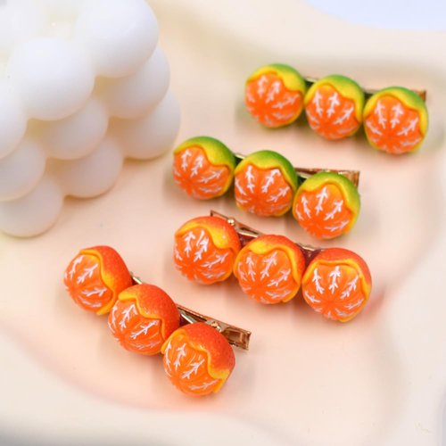 4Pcs Funny Simulated Fruit Tangerine Shape Hair Clips 2" Women Girls Hair Accessories, 1 Pair Orange & 1 Pair Green