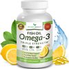 Best Triple Strength Omega 3 Fish Oil Pills 2400mg | 120 Capsules | Burpless High Potency Lemon Flavor | 864mg EPA 576mg DHA Ultra Pure Liquid Softgels | Brain Joints Eyes Hair Heart Health Supplement