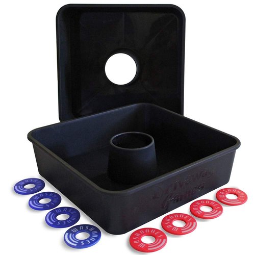 Driveway Games All Weather Washoos Washer Toss Game Set. 8 Pitching Rings & Toss Targets, black