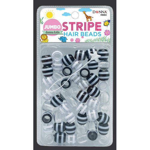 DONNA Jumbo Stripe Plastic Hair Beads, DIY Hair Braiding Plastic Beads for Braid Hair 1pc Quick Beaders for Kids Hair Braids, 1PC Clear/Black Color
