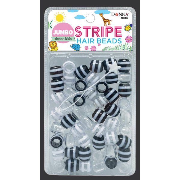 DONNA Jumbo Stripe Plastic Hair Beads, DIY Hair Braiding Plastic Beads for Braid Hair 1pc Quick Beaders for Kids Hair Braids, 1PC Clear/Black Color