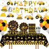 92 Pcs Construction 4th Birthday Party Supplies Dump Truck Theme Four Tableware Includes Hanging Swirl, Balloons, Plates, Table Cloth for Boys Construction Four Years Old Bday Party Decorations