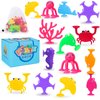 Baby Suction Cup Toys, 18 PCS Silicone Ocean Animals Suckers with Mesh Bag Storage, No Hole Mold Free Bath Toys for Kids Ages 4-8, Sensory Window Travel Toys for Toddlers Boys Girls 3 4 5 6 Year Old