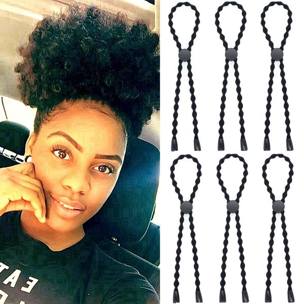 AICILY 6PCS Natural Hair Ties for Short Kinky Curly Hair, Afro Puff Ponytail Tie Adjustable Length Hairband with No-Slip Design, Headband for Women with Thick, Braided, Natural Hair
