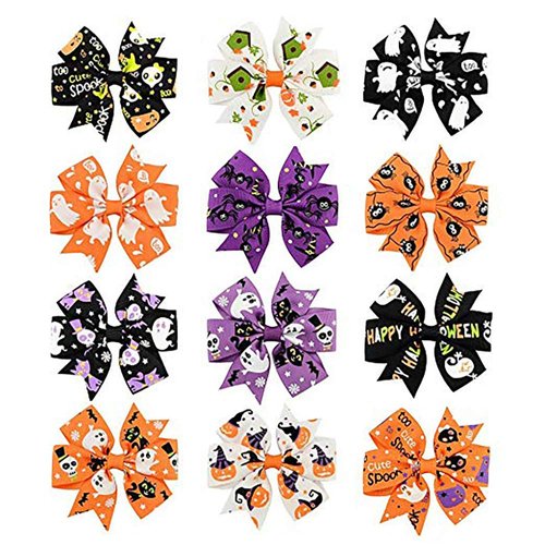 Coobbar 12pcs 3In Halloween&#39;s Day Bow Knot Hair Pins Handmade Hair Accessories