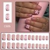 24Pcs Leopard French Tip Press on Nails Short Square Fake Nails Pink Glossy Bow Designs Full Cover Nude Glue on Nails Cute False Nails Stick on Nails for Women Girls Medium Manicure Decorations