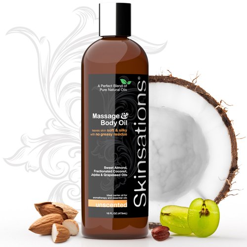 Skinsations - Unscented Massage Oil for Massage Therapy - 16oz | Silky-Soft Blend of Sweet Almond Oil, Fractionated Coconut Oil, Grape Seed and Jojoba | Fragrance-Free Body Oil, Gift Ideas