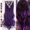 S-noilite 24 Inches Long Curly Full Head Clip in Synthetic Hair Extensions 8pcs 170g (24"-Curly, Black Purple)