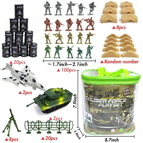 3 otters 250PCS Army Men Military Set, Toy Soldiers Army Men Action Figures Army Toys Military Figures and Accessories World War II Army Men Toys for Boys