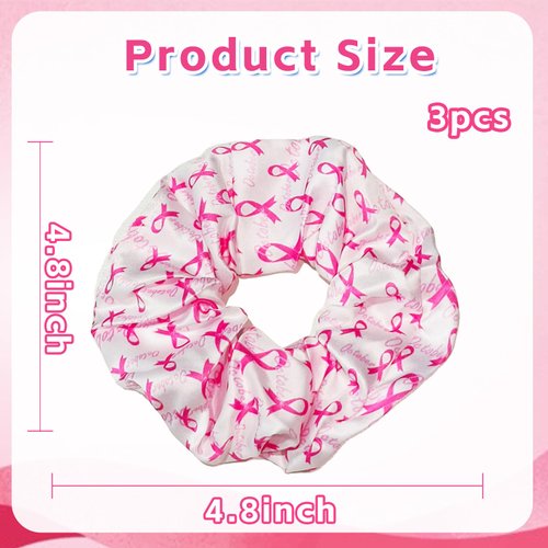 WRBAJIS Breast Cancer Hair Scrunchies Pink Ribbon Hair Ties Elastics Hair Bands Ponytail Holders Hair Accessories for Women Girls Breast Cancer Awareness Party Supplies 3Pcs