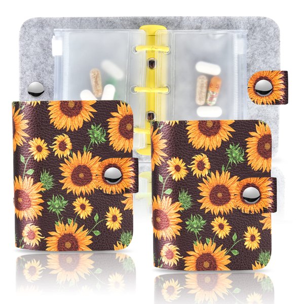 Hennaja Pill Organizer,Pill Pouches Clear Plastic Pill Bags Self Sealing Travel Medicine Organizer Storage (2-Sunflower, 2 Pack)