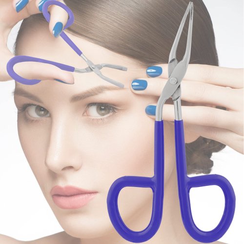VISION TEK MED Professional Scissor Handle Tweezers Stainless Steel Shape Tool 'Eyebrow Nose Hair Clip Tweezer Remover for Lady Women (Blue Pvc Handle)
