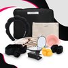 All-in-One Makeup Set for Travel & Home – 10-Piece Brush Set, LED Mirror, Cleaning Bowl, Sponges, Bubble & Spa Headbands, Wristbands, Hair Clip & Black Makeup Bag