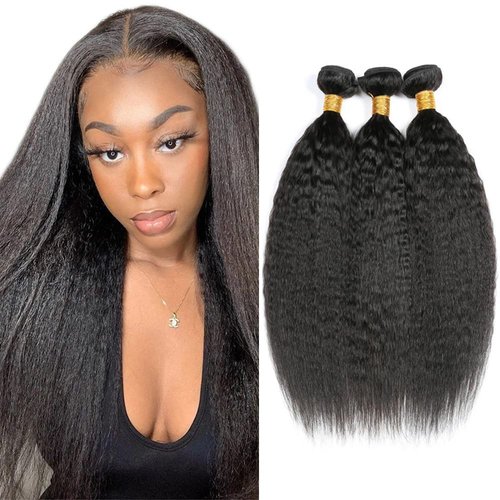 Yaki Wave Human Hair 3 Bundle Natural Black Color Hair Bundle Brazilian Remy Hair Extensions Real Unprocessed Virgin Hair Bundle For Women 16 18 20 Inch