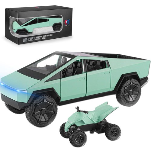 Qcar 1/24 Pick-up Truck Toys for Kids, Pickup Truck with RV Motorcycle, Alloy Truck Toy Vehicles with Sound and Light, Pick-Up Play Trucks for Adults Kids Play or Display Gifts (Green)