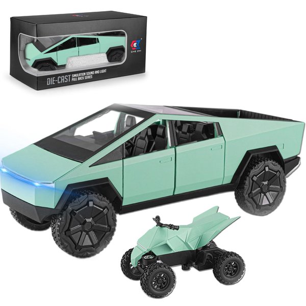 Qcar 1/24 Pick-up Truck Toys for Kids, Pickup Truck with RV Motorcycle, Alloy Truck Toy Vehicles with Sound and Light, Pick-Up Play Trucks for Adults Kids Play or Display Gifts (Green)