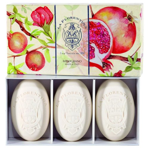 La Florentina:"Melograno" Bar Soaps, Pomegranate Scent,"Bellosguardo" Collection - Pack of 3 Soaps, 5.3 Ounces (150g) Each, Gift Box [ Italian Import ]