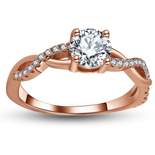 Twist CZ Engagement Rings for Women by Ginger Lyne | 1 Ct Faux Diamond Ring | 925 Sterling Silver 14K Rose Gold Wedding Rings for Women | Travel Promise Rings for Her - Size 11