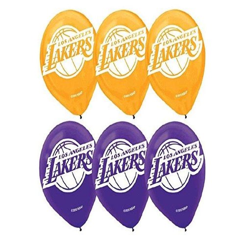 NBA LA Lakers Yellow and Purple Latex Balloons - 12'' (Pack Of 6) - Perfect Basketball Party Decorations For Fans & Events