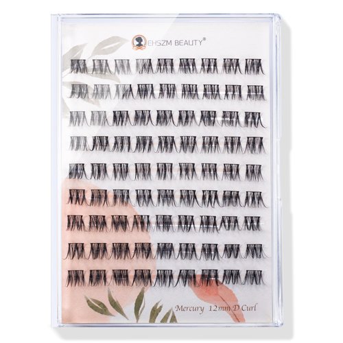 Natural Wispy Eyelash Clusters, 12mm D-Curl Individual Lash Extensions Ultra Soft & Feathery Natural-Looking, Lightweight lashes & Easy to Apply with Spike Effect from Premium [EHSZM Beauty]