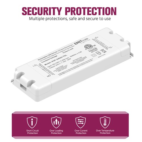 Emitever 25W Triac Dimmable Driver,Power Supply,AC 120V to DC 24V Transformer,Compatible with Lutron and Leviton Dimmers,for LED Lighting,Class 2,ETL Certified