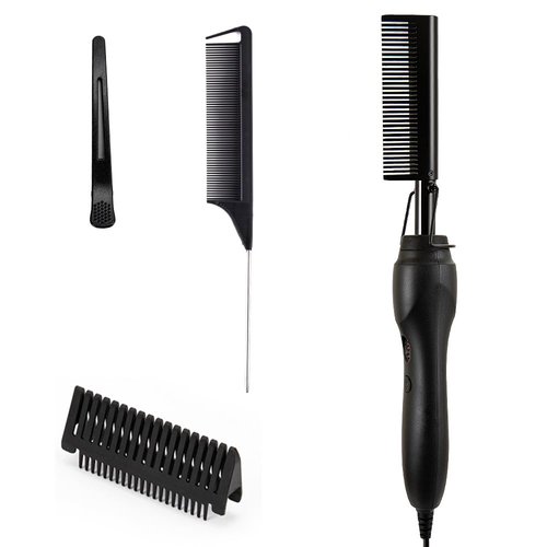 AIHOPESTO Electric Hot Comb Hair Straightener for African American Hair, 3 Temperature Settings, Metal Surface, Lightweight & Compact, 5 Piece Set