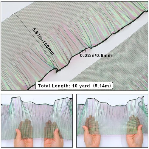 GORGECRAFT 10 Yards Ruffled Fabric Organza Trims Gradient Pleated Lotus Leaf Trim Lace Fabric Ribbon Tulle Border Retro Chiffon Trimmings Decorative Applique for Sewing Dress Costume Craft(Teal)