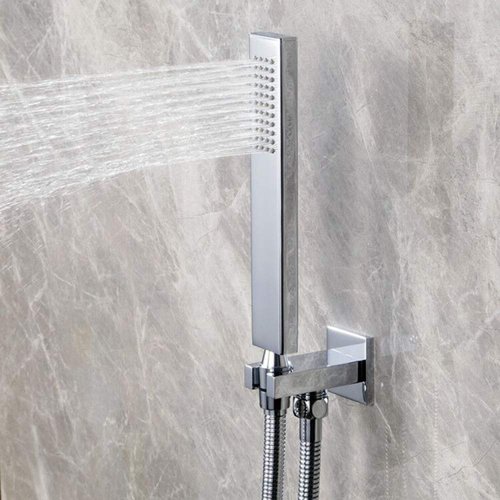 Ownace Square Solid Brass Chrome Hand Held Shower Head With Wall Connector and Hose Set