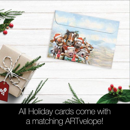 Tree-Free Greetings Christmas Cards and Envelopes, Holiday Card Set, 5 x 7 Inch Blank Cards, Box Set of 10, Farm-tastic Holiday, (HB93242)