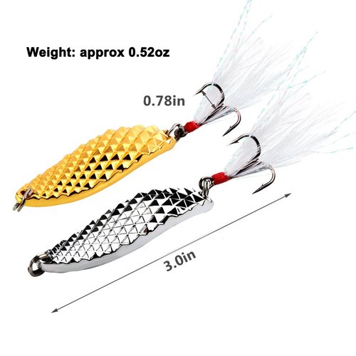 Sougayilang Spoons Hard Fishing Lures Treble Hooks Salmon Bass Metal Fishing Lure BaitsSILVER 5pcs