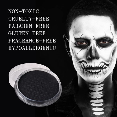 MEICOLY Black Face Body Paint, Classic Water Activated Face Paint for Adults,Pro Water Based Single Cake, Kids & SFX Clown Makeup Halloween Christmas,Black