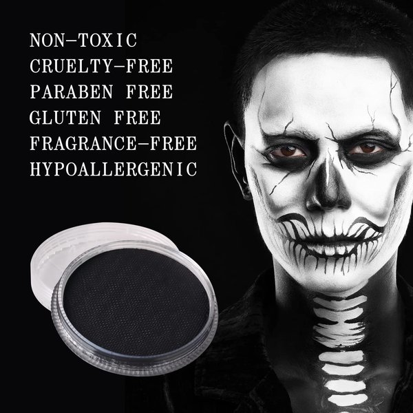 MEICOLY Black Face Body Paint, Classic Water Activated Face Paint for Adults,Pro Water Based Single Cake, Kids & SFX Clown Makeup Halloween Christmas,Black