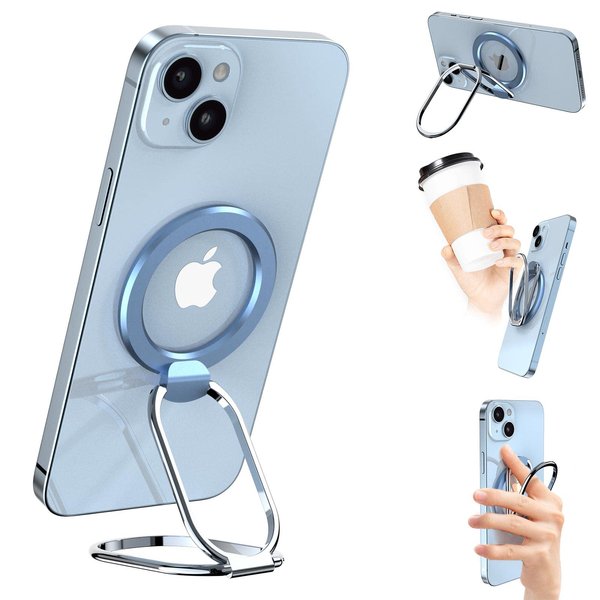 Magnetic Phone Ring Magnetic Phone Grip Phone Stand Magnetic Phone Ring Holder Finger Kickstand, Adjustable Kickstand for iPhone 14/13/12 Series(Blue)