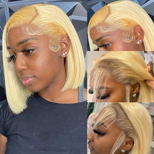 13x4 Honey Blonde 613 Straight Lace Bob Wigs Human Hair 180% Density 13x4 Transparent Lace Front ...