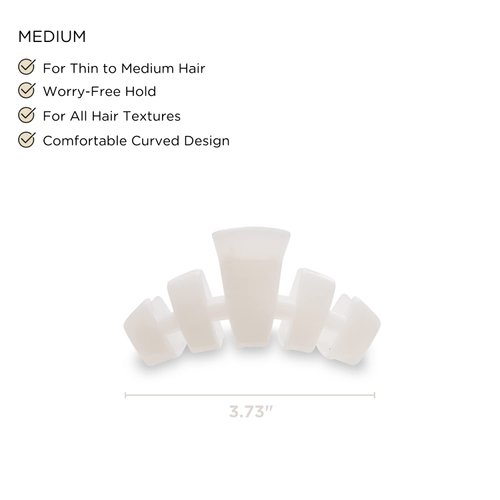 TELETIES - Medium Hair Clip - Strong Grip, Bendable Teeth, Comfortable Curved Design - Ideal for Medium-Thick Hair - For All Hair Textures - Coconut White