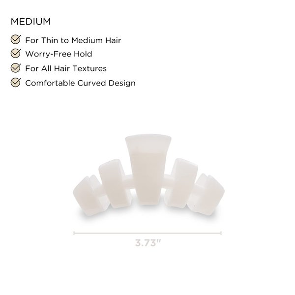 TELETIES - Medium Hair Clip - Strong Grip, Bendable Teeth, Comfortable Curved Design - Ideal for Medium-Thick Hair - For All Hair Textures - Coconut White